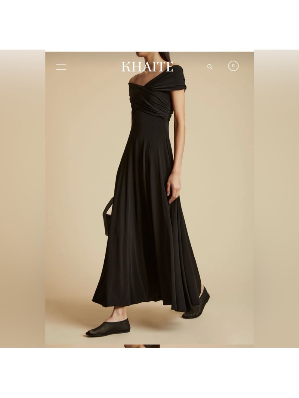 KHAITE Bruna Off Shoulder Draped Maxi Dress Black Size Large | Retail $2,155